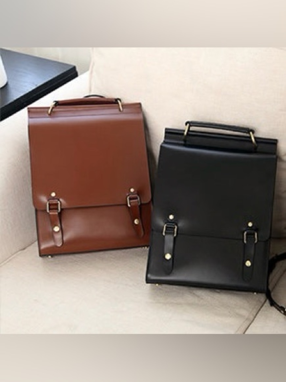 Classic Leather Briefcase Backpack - Brown and Black